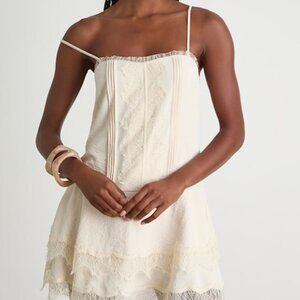 Lulus Sahima Cream Lace Tiered Mini Dress White - Size XS